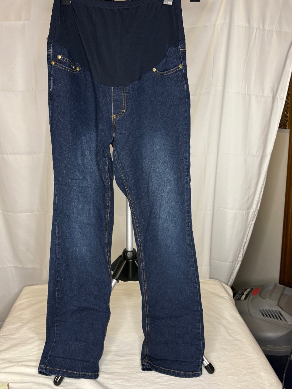 Oh! Mamma Maternity Jeans Womens Large Dark Jeans Over Belly Panel Stretch